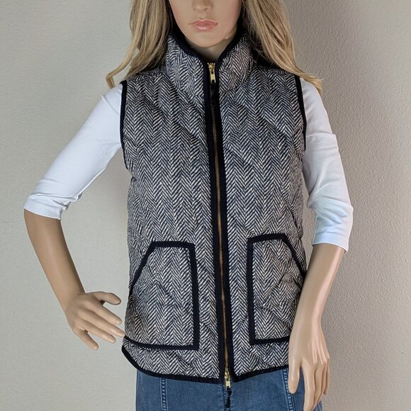 J. Crew Vest Women's XS Gray Excursion Quilted Puffer in Herringbone Full-Zip - Picture 1 of 16